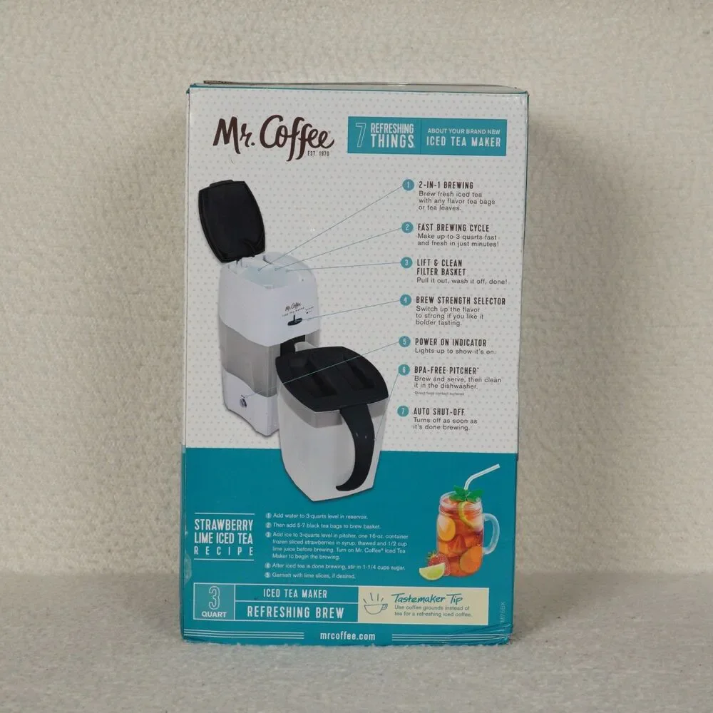 Mr. Coffee Iced Tea Maker 3 Quart Black Model TM75BK Brew Tea Bags or Tea Leaves